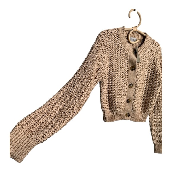 J. Crew Mocha Brown Textured Weaved Crop Crew Neck Cropped Cardigan in Size XS - Picture 4 of 14